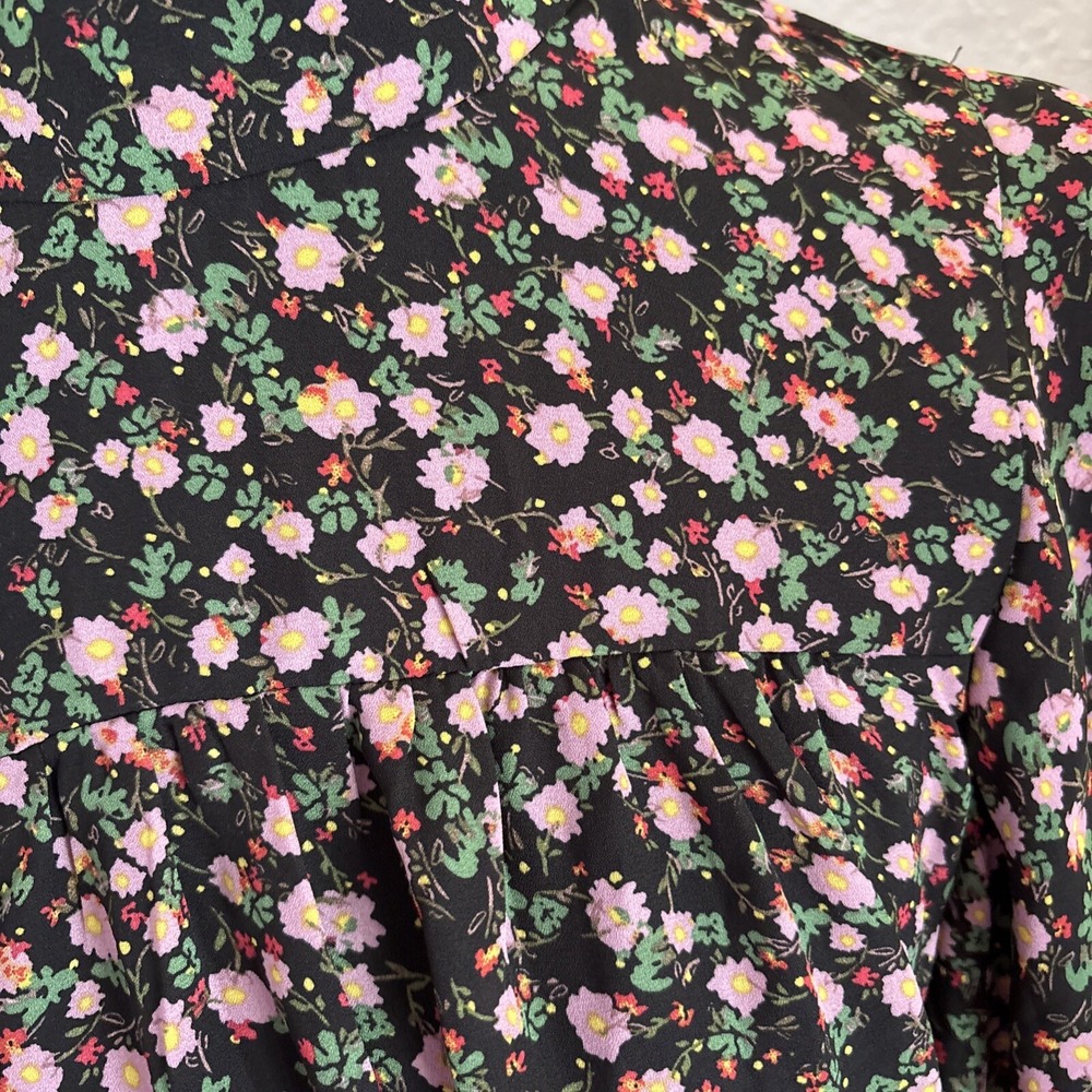 Wayf Black Floral Blouse Ruffles High Neck Romantic XSMALL - Picture 2 of 8